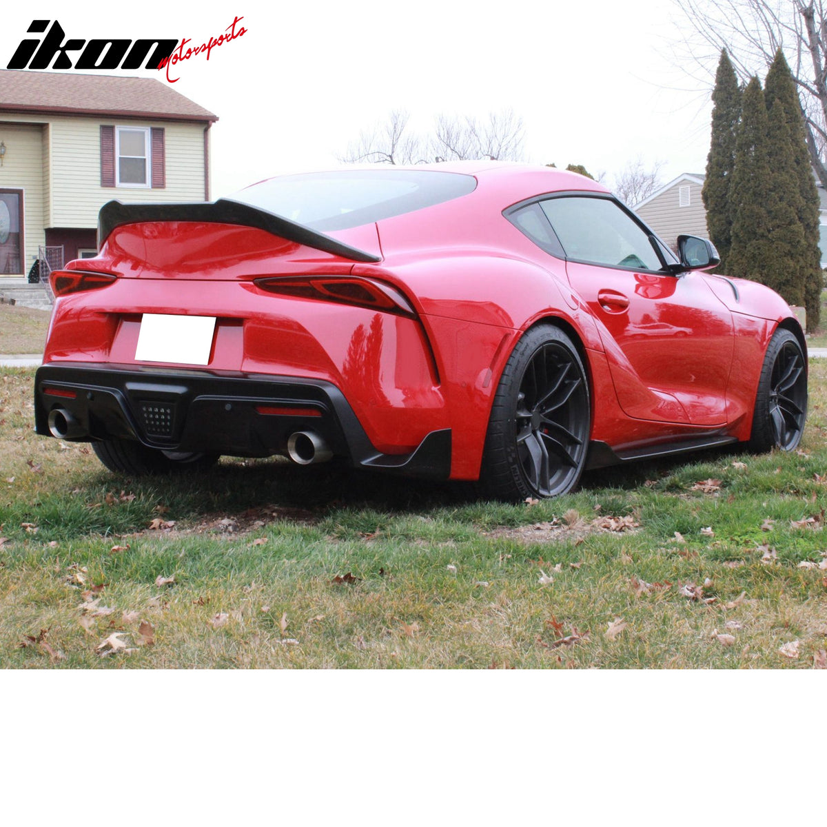 IKON MOTORSPORTS, Trunk Spoiler Compatible with 2020-2025 Toyota Supra & GR Supra A90 A91, V Style Carbon Fiber Print ABS Plastic Rear Trunk Lid Spoiler Wing Lip