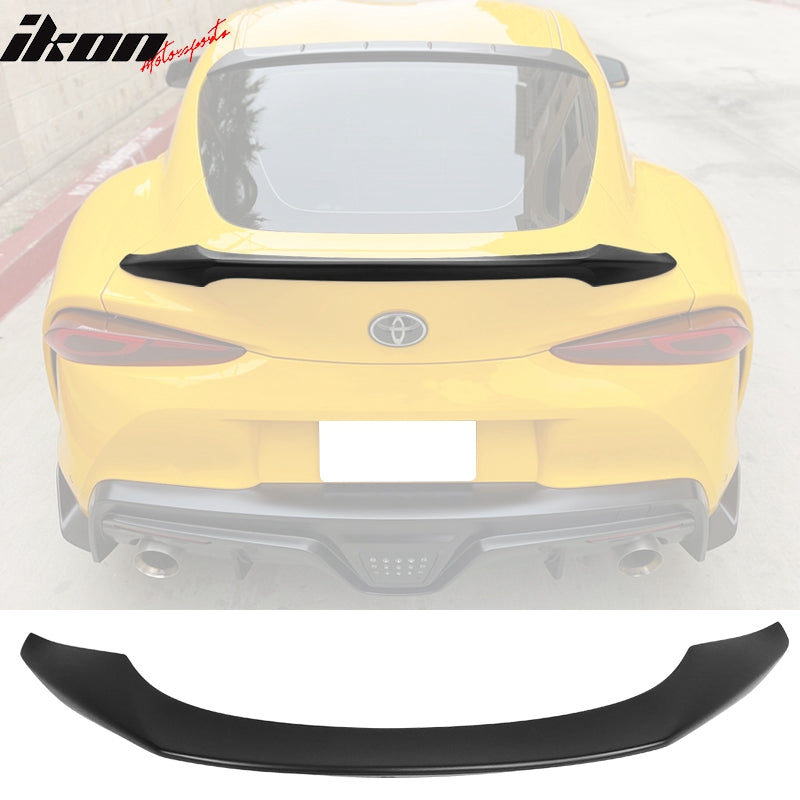 IKON MOTORSPORTS, Trunk Spoiler & Roof Lip Compatible With 2020-2025 Toyota GR Supra & Supra J29 MK5, Painted Matte Black ABS TRD Style Rear Spoiler & V2 Style Rear Window Visor Spoiler, 2021