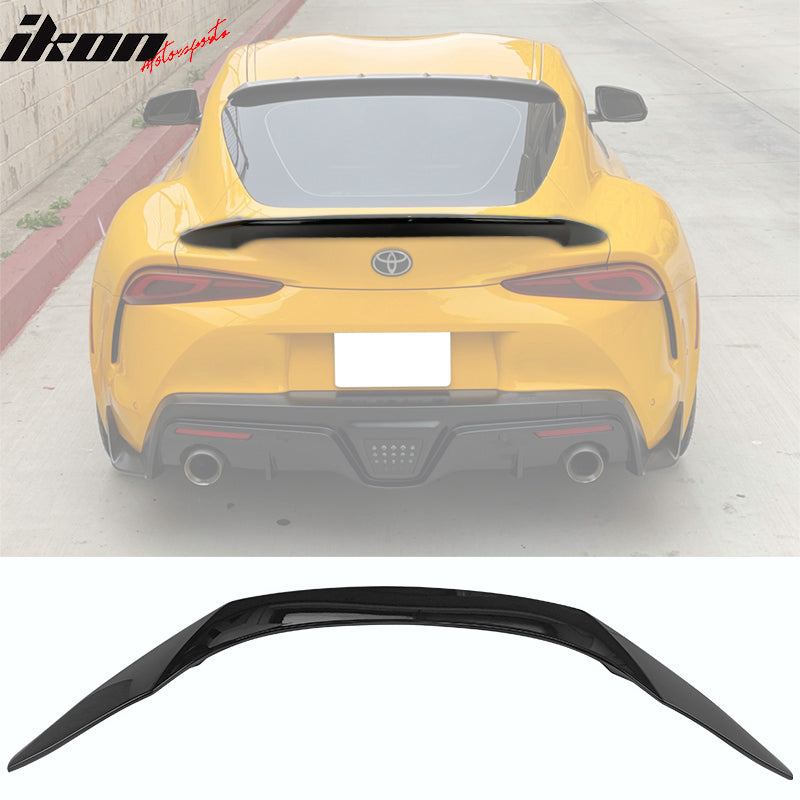 IKON MOTORSPORTS, Trunk Spoiler & Roof Lip Compatible With 2020-2025 Toyota GR Supra & Supra J29 MK5, Painted #202 Black ABS TRD Style Rear Spoiler & Rear Window Visor Spoiler, 2021
