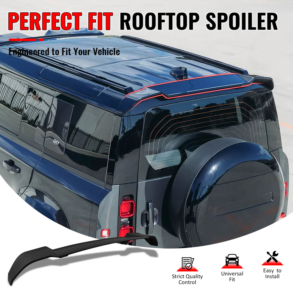 IKON MOTORSPORTS, Rear Window Roof Spoiler Compatible with 2020-2026 Land Rover Defender 90 110 130 L663, V Style Matte Black ABS Plastic Add-on Top Roofline Windshield Visor Spoiler Wing