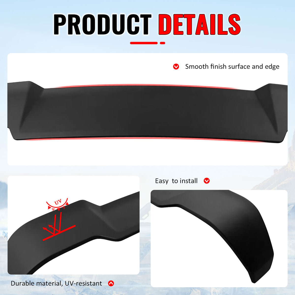 Fits 20-26 Defender 90 110 130 V Style Matte Black Rear Window Roof Spoiler ABS