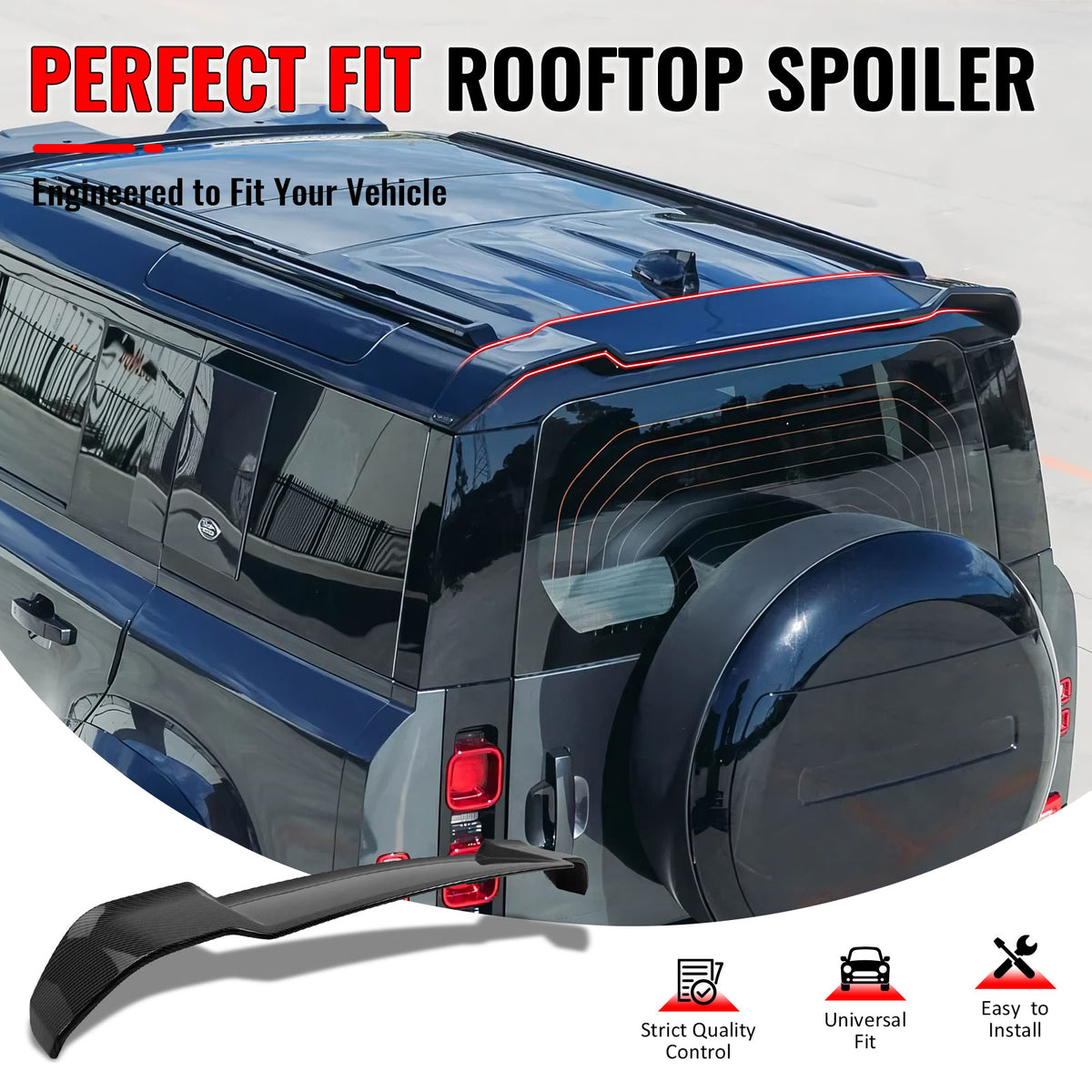 IKON MOTORSPORTS, Rear Window Roof Spoiler Compatible with 2020-2026 Land Rover Defender 90 110 130 L663, V Style Carbon Fiber Paint ABS Add-on Top Roofline Windshield Visor Spoiler Wing