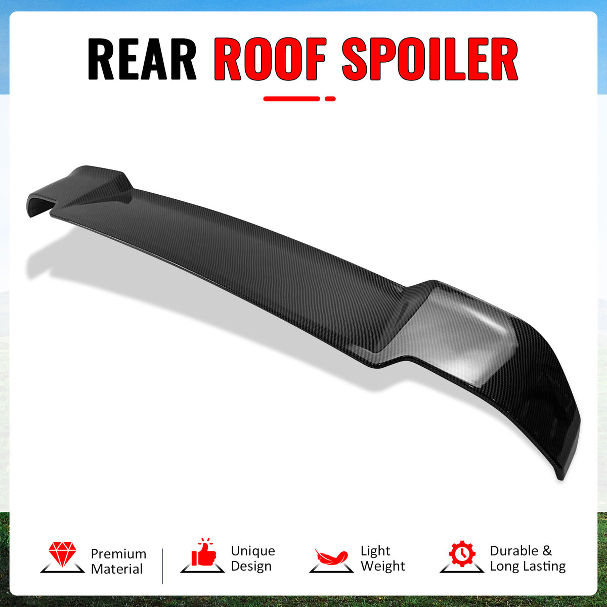 Fits 20-26 Defender 90 110 130 V Style Carbon Fiber Print Rear Roof Spoiler ABS