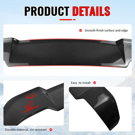 Fits 20-26 Defender 90 110 130 V Style Carbon Fiber Print Rear Roof Spoiler ABS