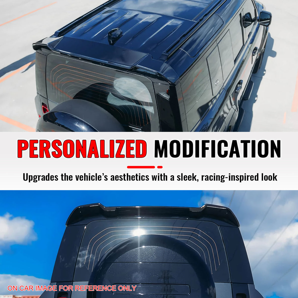 Fits 20-26 Defender 90 110 130 V Style Carbon Fiber Print Rear Roof Spoiler ABS