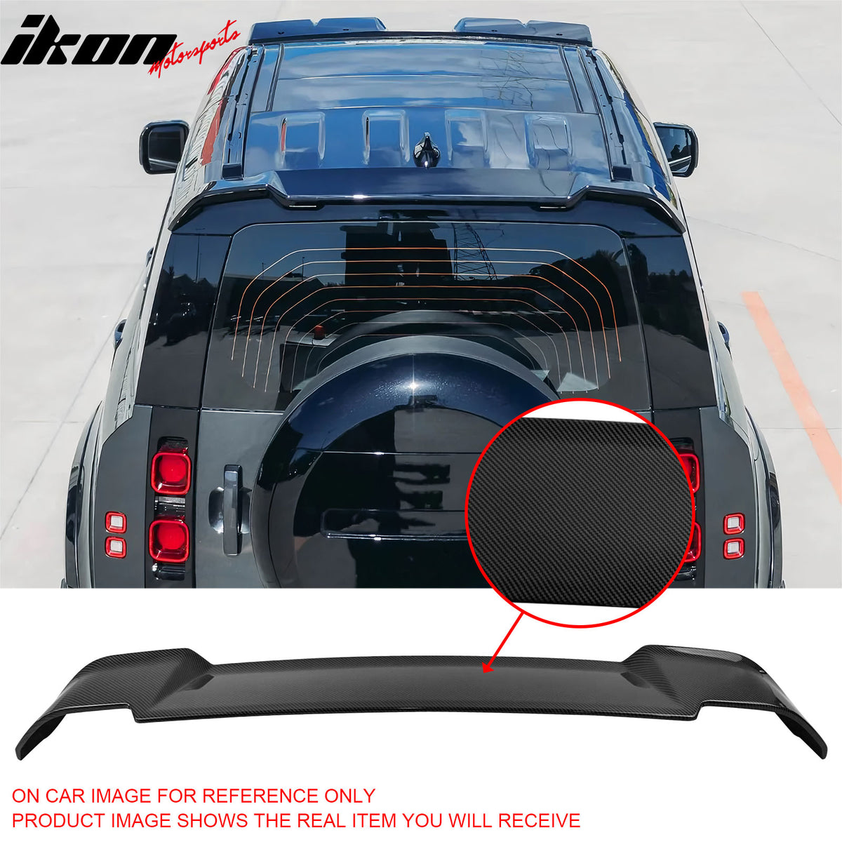 Fits 20-26 Defender 90 110 130 V Style Carbon Fiber Print Rear Roof Spoiler ABS