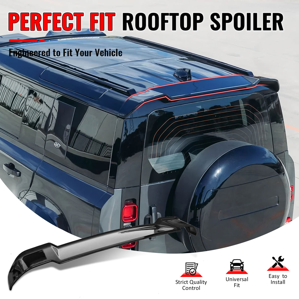 IKON MOTORSPORTS, Rear Window Roof Spoiler Compatible with 2020-2026 Land Rover Defender 90 110 130 L663, V Style Gloss Black ABS Plastic Add-on Top Roofline Windshield Visor Spoiler Wing