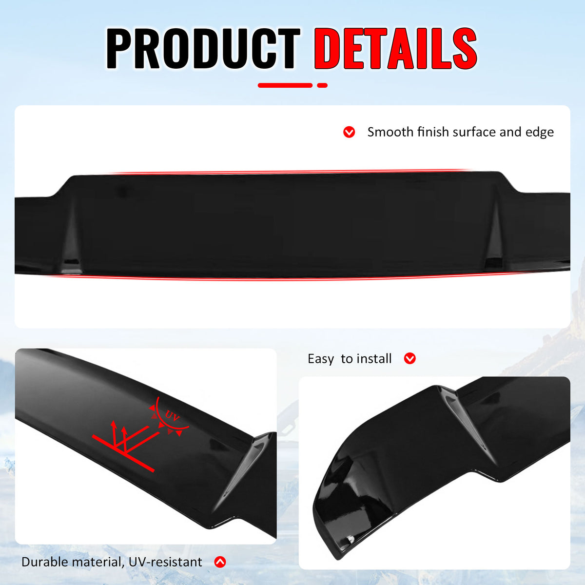 Fits 20-26 Defender 90 110 130 V Style Gloss Black Rear Window Roof Spoiler ABS