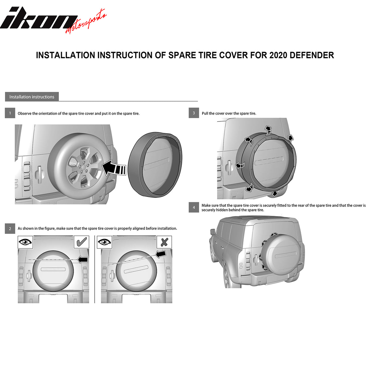 IKON MOTORSPORTS Rear Spare Tire Cover Portecor, Compatible with 2020-2026 Land Rover Defender 90 110 130, ABS + PVC Spare Tyer Wheel Cover Car Exterior Accessories
