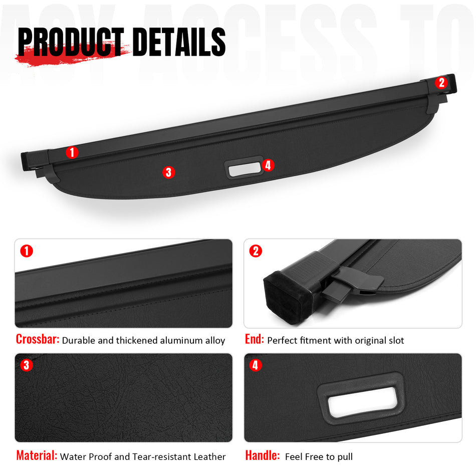 IKON MOTORSPORTS, Rear Retractable Cargo Cover, Compatible with 2020-2026 Volkswagen Atlas Cross Sport (Not For Atlas), Leather Trunk Security Luggage Shield Shade, Black