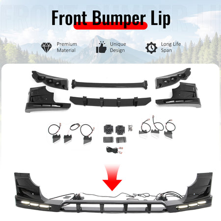Fits 20-26 Land Rover Defender 90/110/130 Front Bumper Lip Gloss LED DRL Spoiler