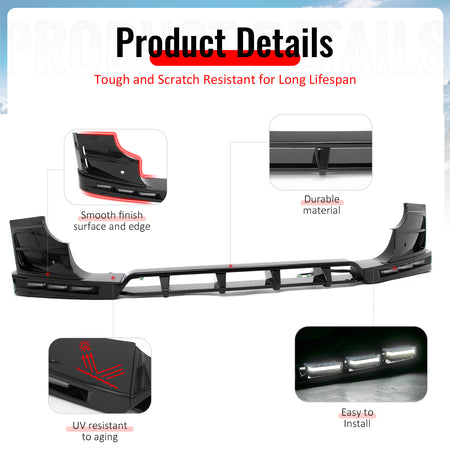Fits 20-26 Land Rover Defender 90/110/130 Front Bumper Lip Gloss LED DRL Spoiler