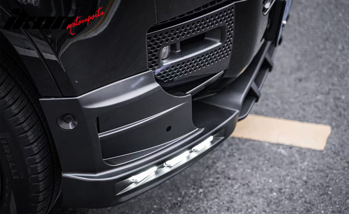 Fits 20-26 Land Rover Defender 90/110/130 Front Bumper Lip Gloss LED DRL Spoiler