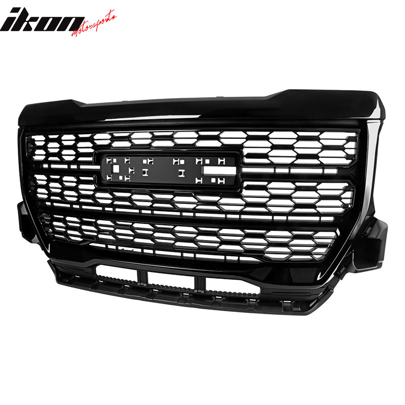 Fits 21-22 GMC Canyon Denali Style Gloss Black Front Bumper Mesh Hood Grille