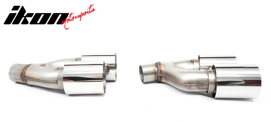 IKON MOTORSPORTS Quad Exhaust, Compatible with 2021-2023 BMW 5 Series G30 LCI Sedan, F90 M5 Style Silver Stainless Steel Heat Shield Quad Exhaust Tips Replacement Pair