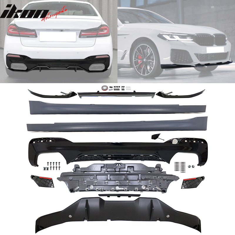Fits 2021-2023 G30 G31 Rear Diffuser Type 2+Front Bumper Lip+Side Skirts