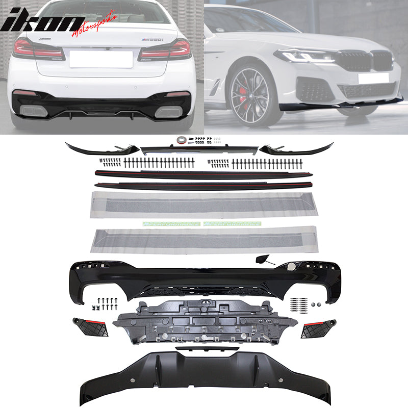 Fits 2021-2023 G30 G31 Rear Diffuser Type 2+Front Bumper Lip+Side Skirts