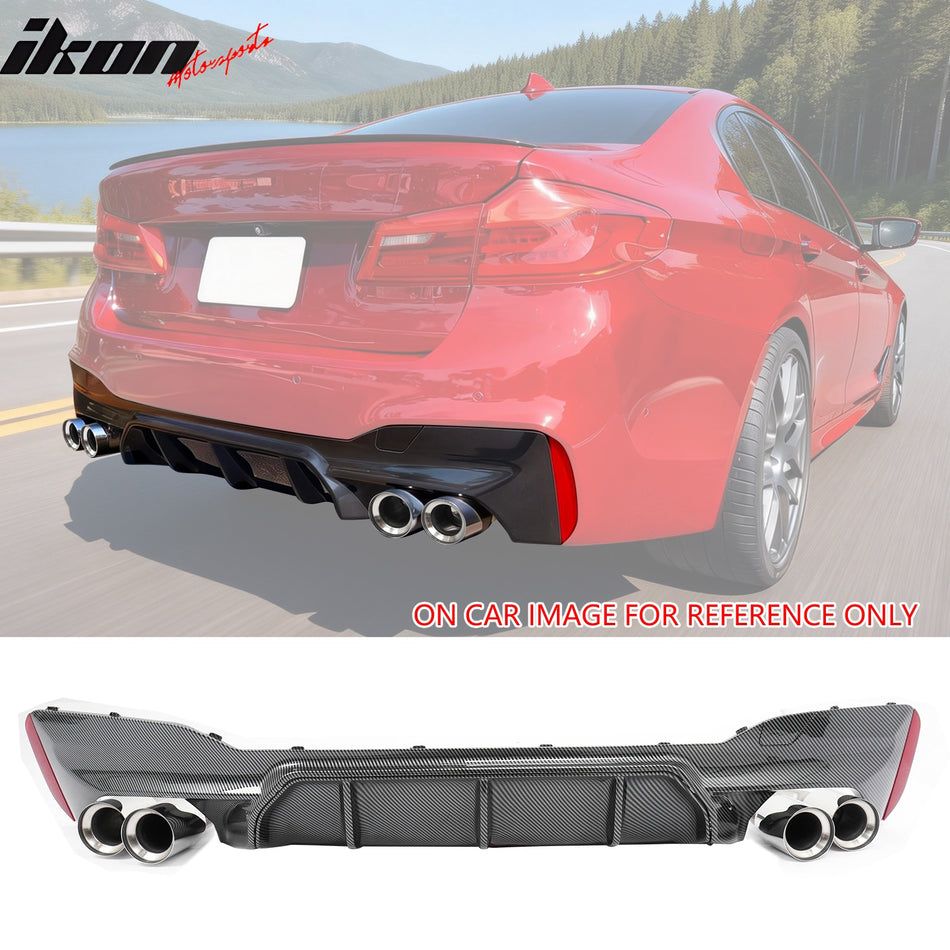 2021-2023 BMW G30 Competition Style CF Print Rear Diffuser Silver Quad Tips