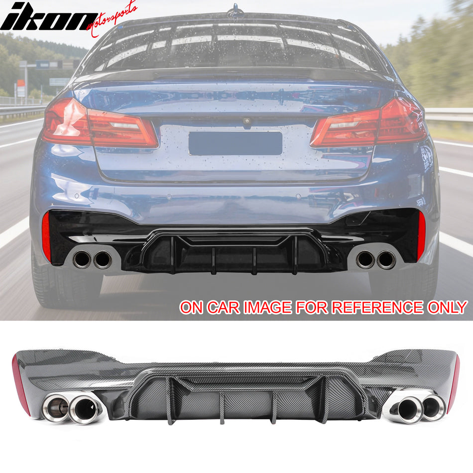 2021-2023 BMW G30 CF Print Rear Diffuser MP Style+ Silver Quad Exhaust