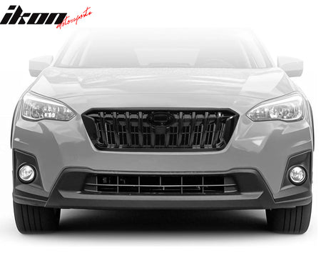IKON MOTORSPORTS Front Upper Grille, Compatible with 2021-2023 Subaru Crosstrek, Sport Style Gloss Black ABS Plastic Replacement Front Bumper Hood Grill