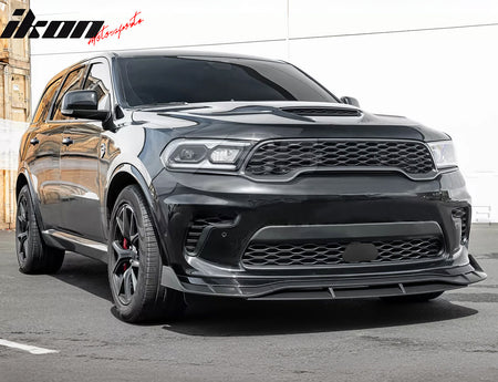 IKON MOTORSPORTS Front Bumper Cover with Lip, Compatible with 2021-2026 Dodge Durango, 2021+ Hellcat Style Unpainted PP Replacement Conversion with Upper Lower Grille, Fog Light Bezel and Lower Fascia
