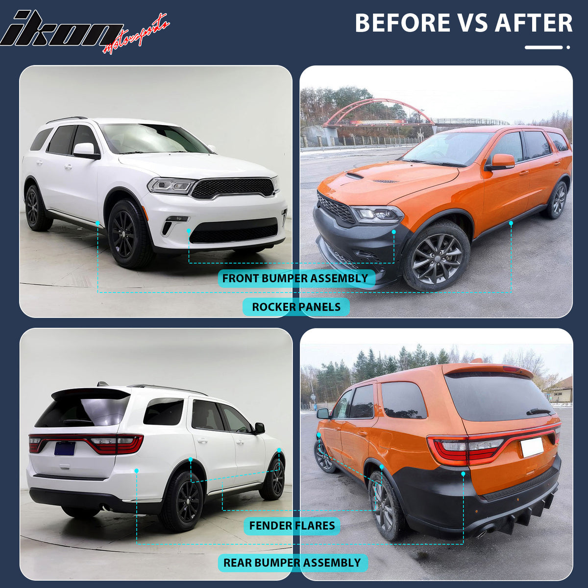 Fits 21-25 Dodge Durango Front Rear Bumper Hellcat Style Conversion V1 Diffuser