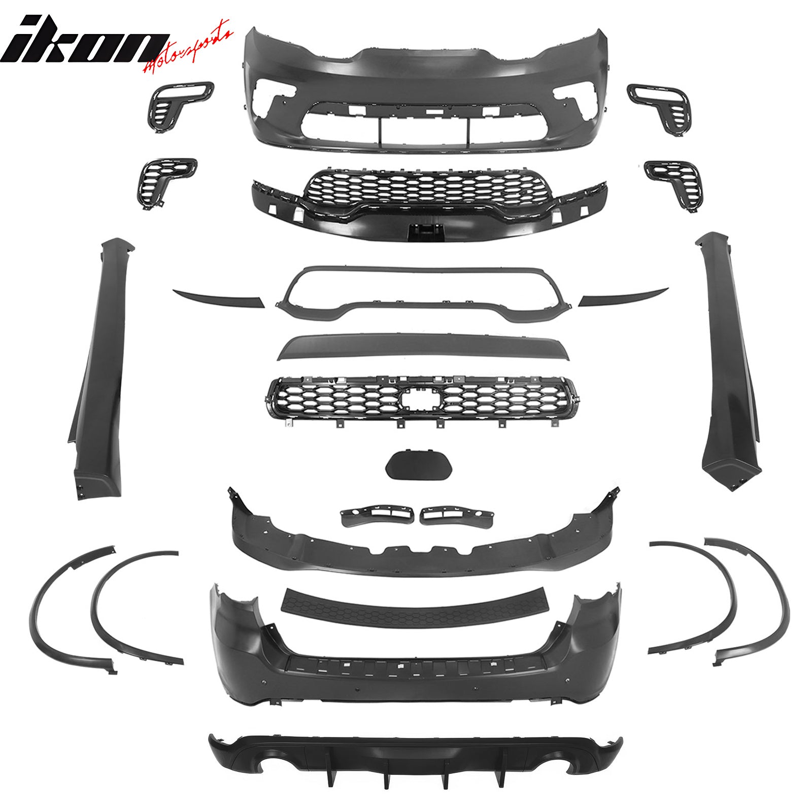 Fits 21-25 Dodge Durango Front Rear Bumper Hellcat Style Conversion V2 Diffuser