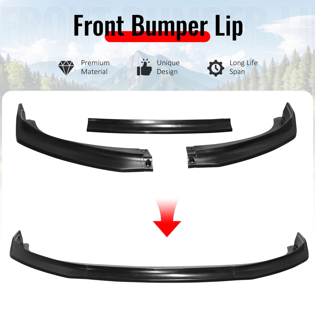 Fits 21-24 Honda Odyssey Unpainted Front Bumper Lip Lower Spoiler PU 3PCS Set