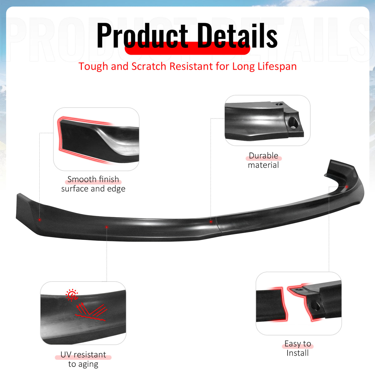 Fits 21-24 Honda Odyssey Unpainted Front Bumper Lip Lower Spoiler PU 3PCS Set