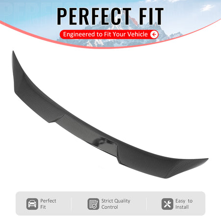 IKON MOTORSPORTS, Trunk Spoiler Compatible with 2021-2024 Kia K5 All Models, IKON Style Carbon Fiber Print ABS Plastic High Kick Duckbill Rear Trunk Lid Spoiler Wing Lip 1PC