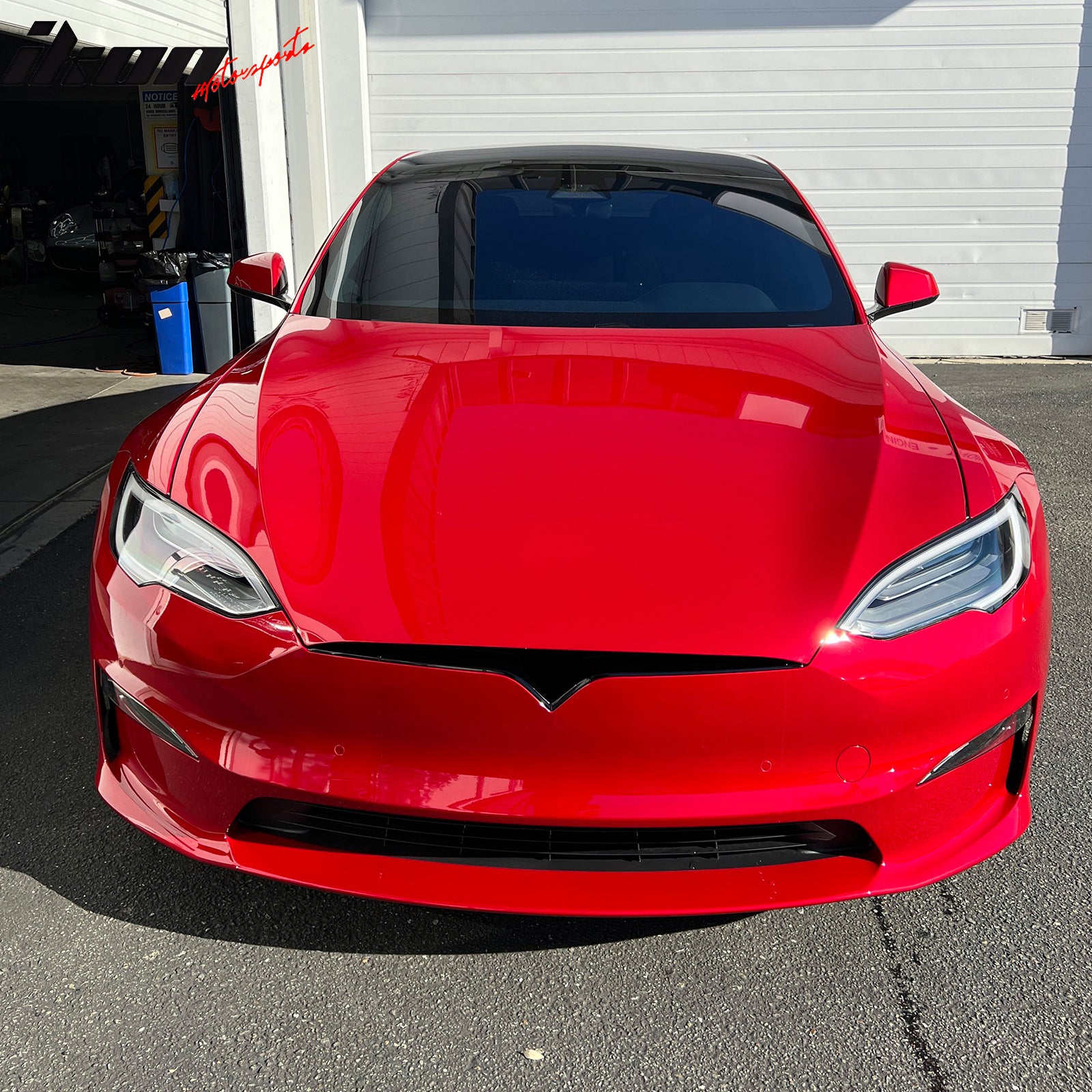 IKON MOTORSPORTS, Front Bumper Lip Compatible With 2021-2025 Tesla Model S Sedan 4-Door, Gloss Black Revozport Style Carbon Fiber Add On Air Dam Front Chin Spoiler Lower Valance, 2022