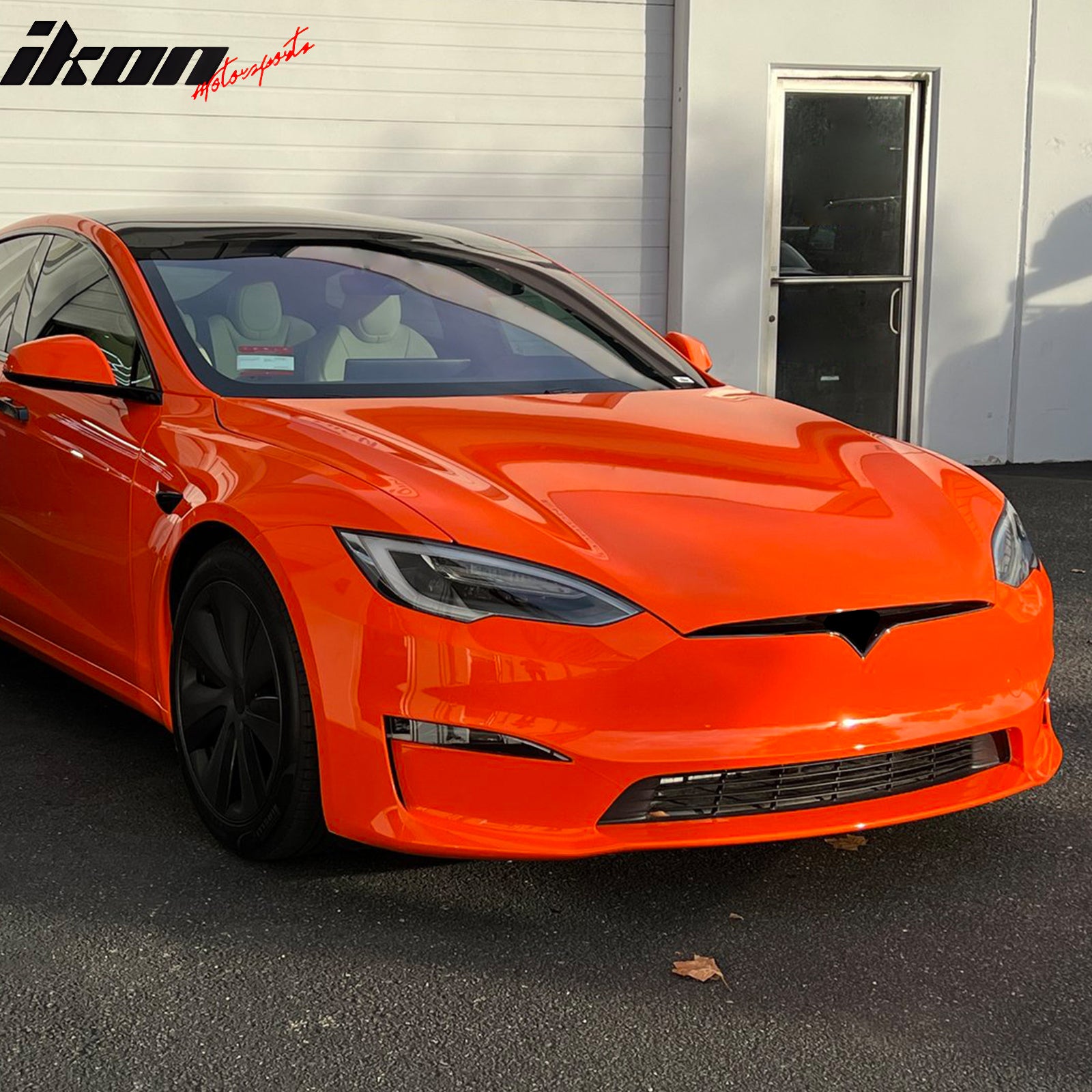 Fits 21-25 Tesla Model S Revozport Carbon Fiber Front Bumper Spoiler Gloss Black