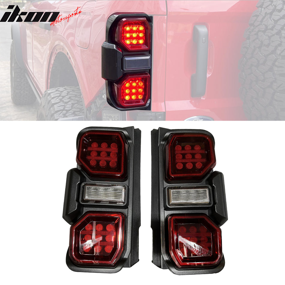 2021-2024 Ford Bronco Red LED Tail Lights Rear Lamps Assembly Pair