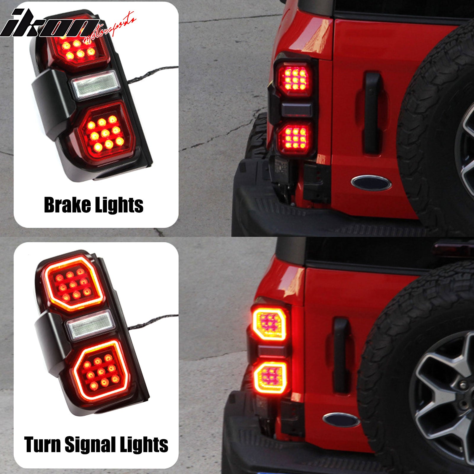 Fits 21-24 Ford Bronco 2/4 Door Red LED Tail Lights Rear Lamps Assembly Pair