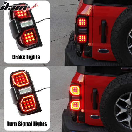 Fits 21-24 Ford Bronco 2/4 Door Red LED Tail Lights Rear Lamps Assembly Pair