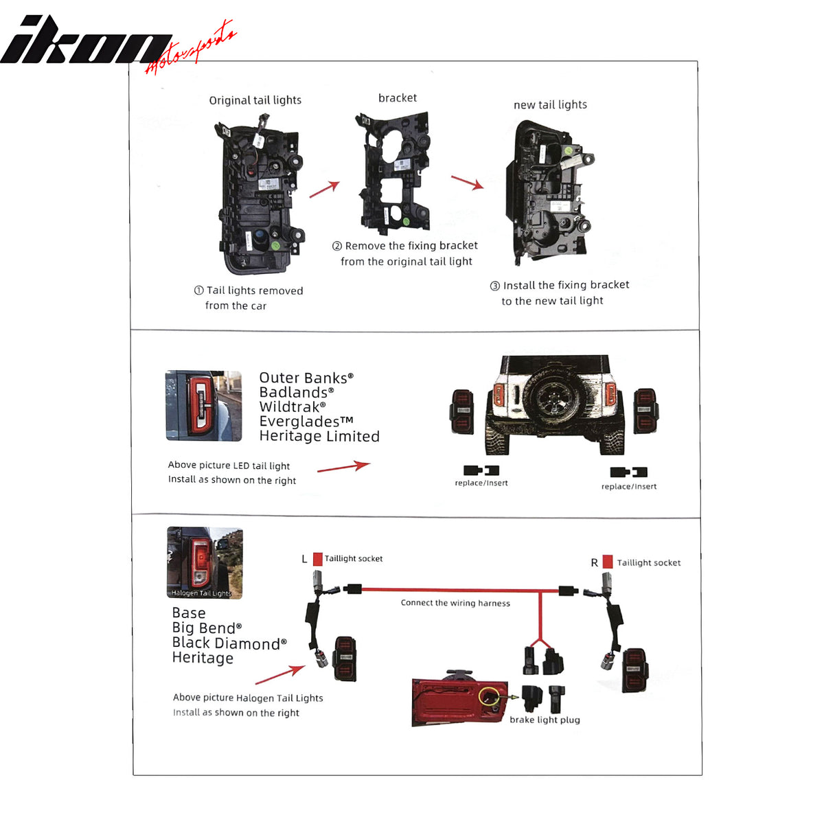 Fits 21-24 Ford Bronco 2/4 Door Red LED Tail Lights Rear Lamps Assembly Pair