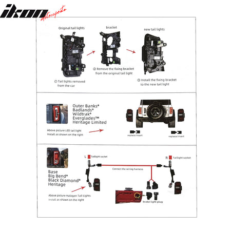 Fits 21-24 Ford Bronco 2/4 Door Red LED Tail Lights Rear Lamps Assembly Pair