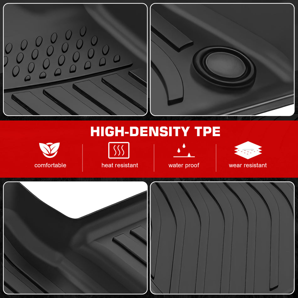 IKON MOTORSPORTS 3D TPE Floor Mats, Compatible with 2021-2025 Audi e-tron/Q8/SQ8, All Weather Waterproof Non-Slip Floor Liners, Front & 2nd Row Full Set Car Interior Accessories, Black