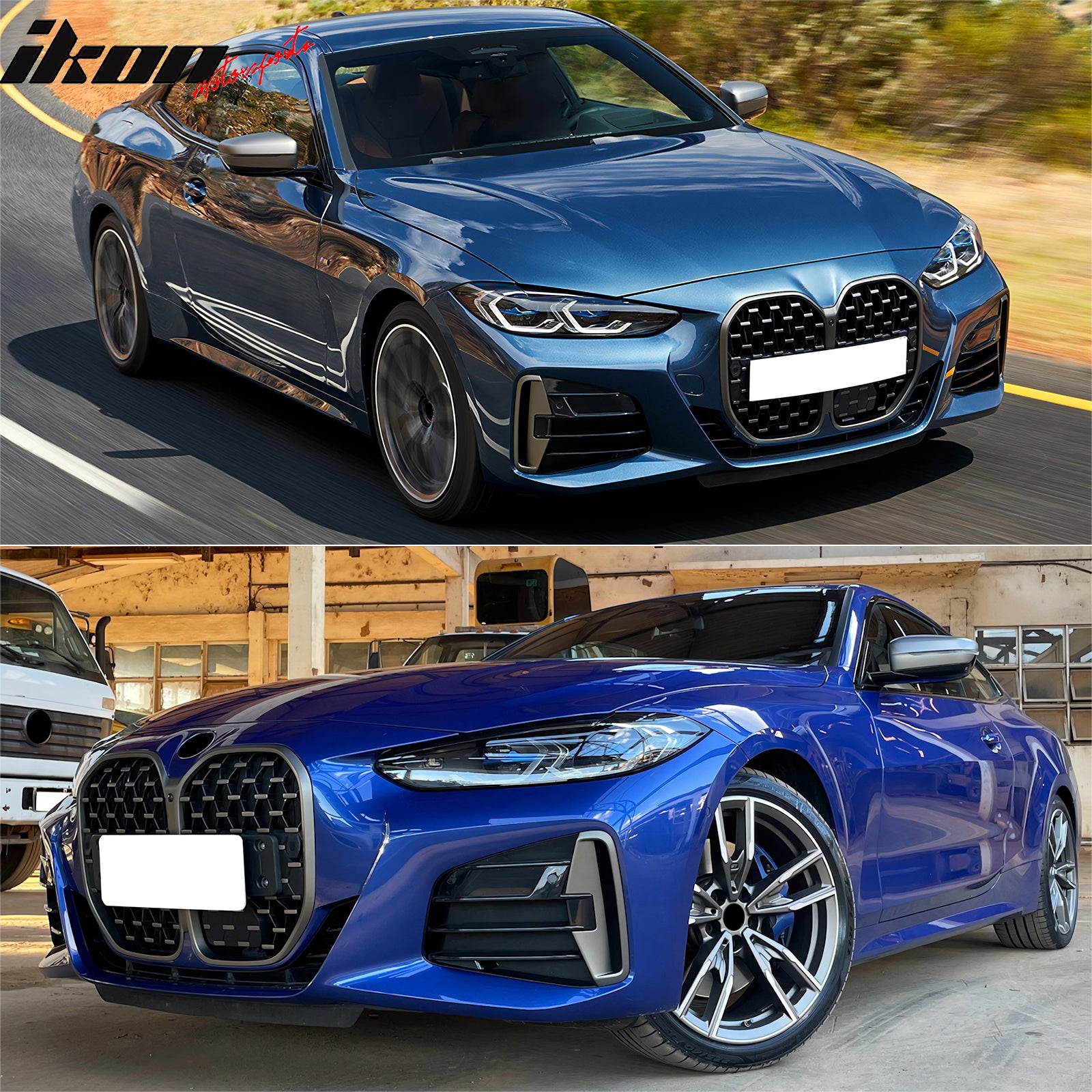 IKON MOTORSPORTS Front Bumper Conversion, Compatible with 2021-2026 BMW 4 Series G22 Coupe& G23 Convertible, M-Sport Style Black Replacement Bumper Covers Bodykit