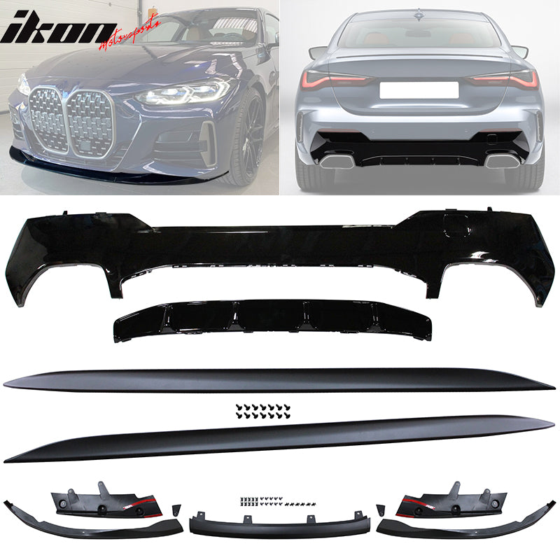 2021-2025 BMW G22 G23 M-Performance Black Front Rear Lip + Side Skirts