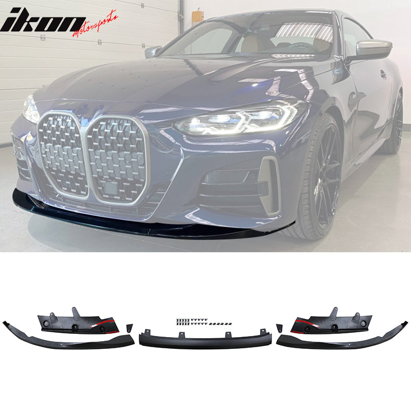 IKON MOTORSPORTS, Front & Rear Lip + Side Skirts Compatible With 2021-2025 BMW G22 G23 4-Series 430i M440i, Black M-Performance Front Bumper Lip Splitters Side Skirts M440 Rear Bumper Diffuser Lip