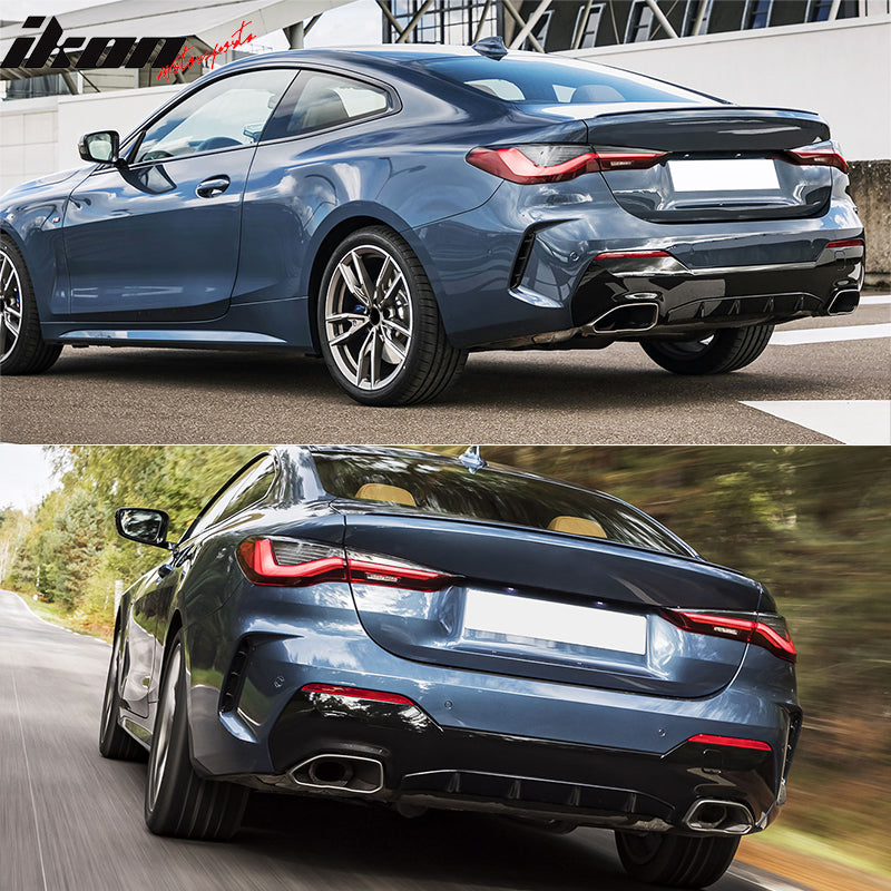 IKON MOTORSPORTS, Rear Bumper Diffuser Lip Compatible With 2021-2026 BMW G22 G23 4-Series 430i M440i, Black M440 Style Add On Air Dam Rear Lower Bumper Protector Lip, 2022