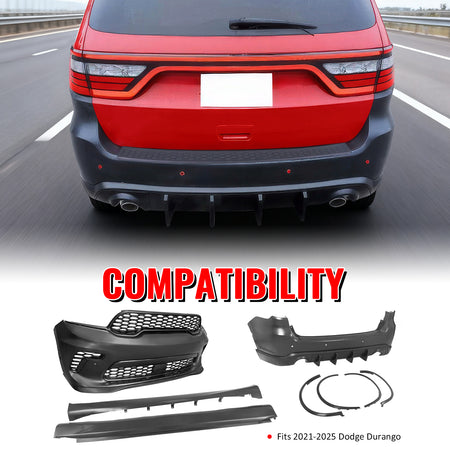 Fits 21-25 Dodge Durango Hellcat Style Front & Rear Bumper Cover W/V1 Diffuser