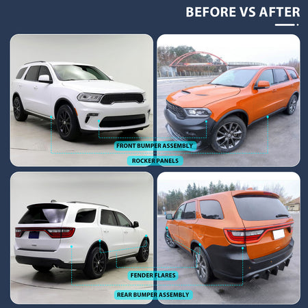 Fits 21-25 Dodge Durango Hellcat Style Front & Rear Bumper Cover W/V1 Diffuser