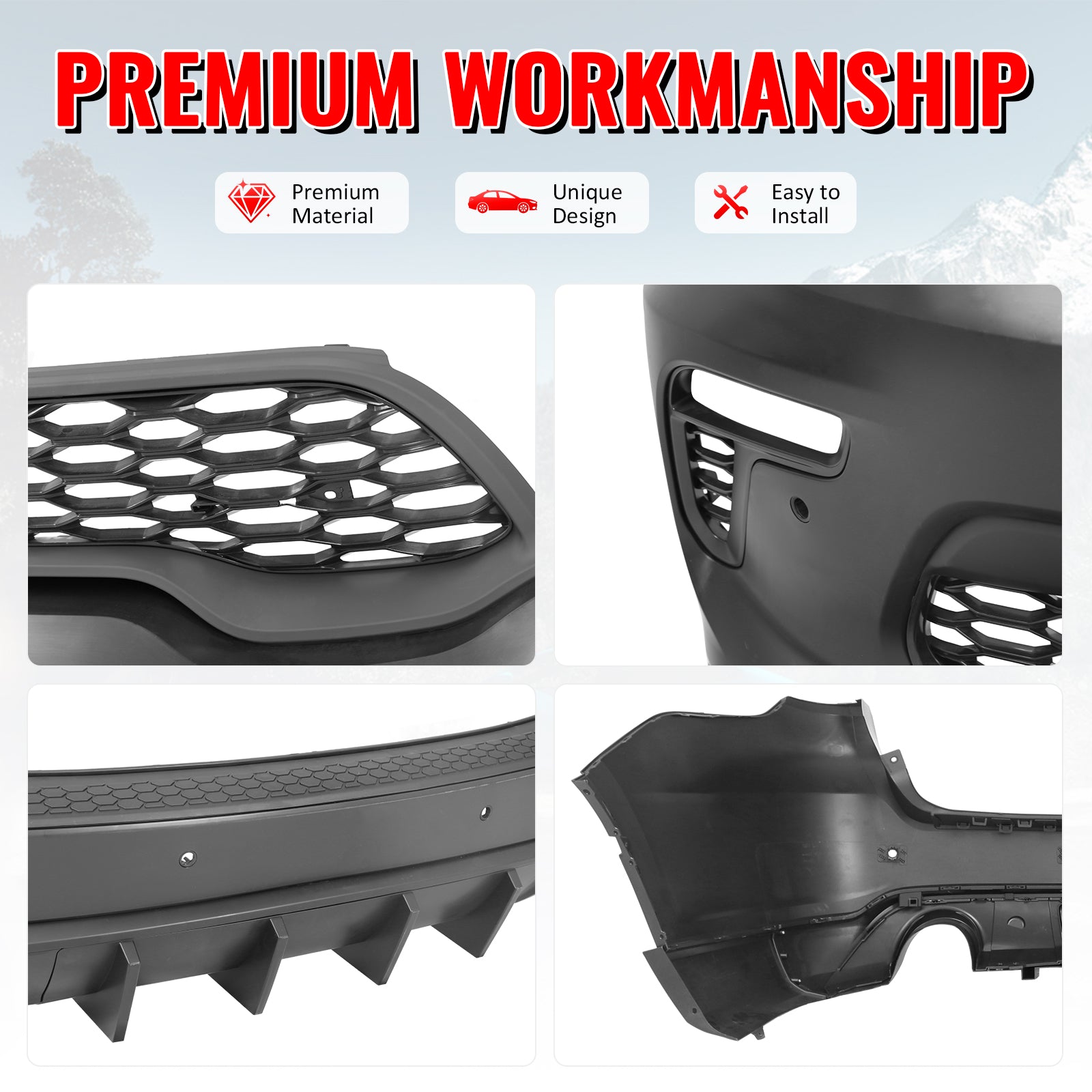 Fits 21-25 Dodge Durango Hellcat Style Front & Rear Bumper Cover W/V1 Diffuser