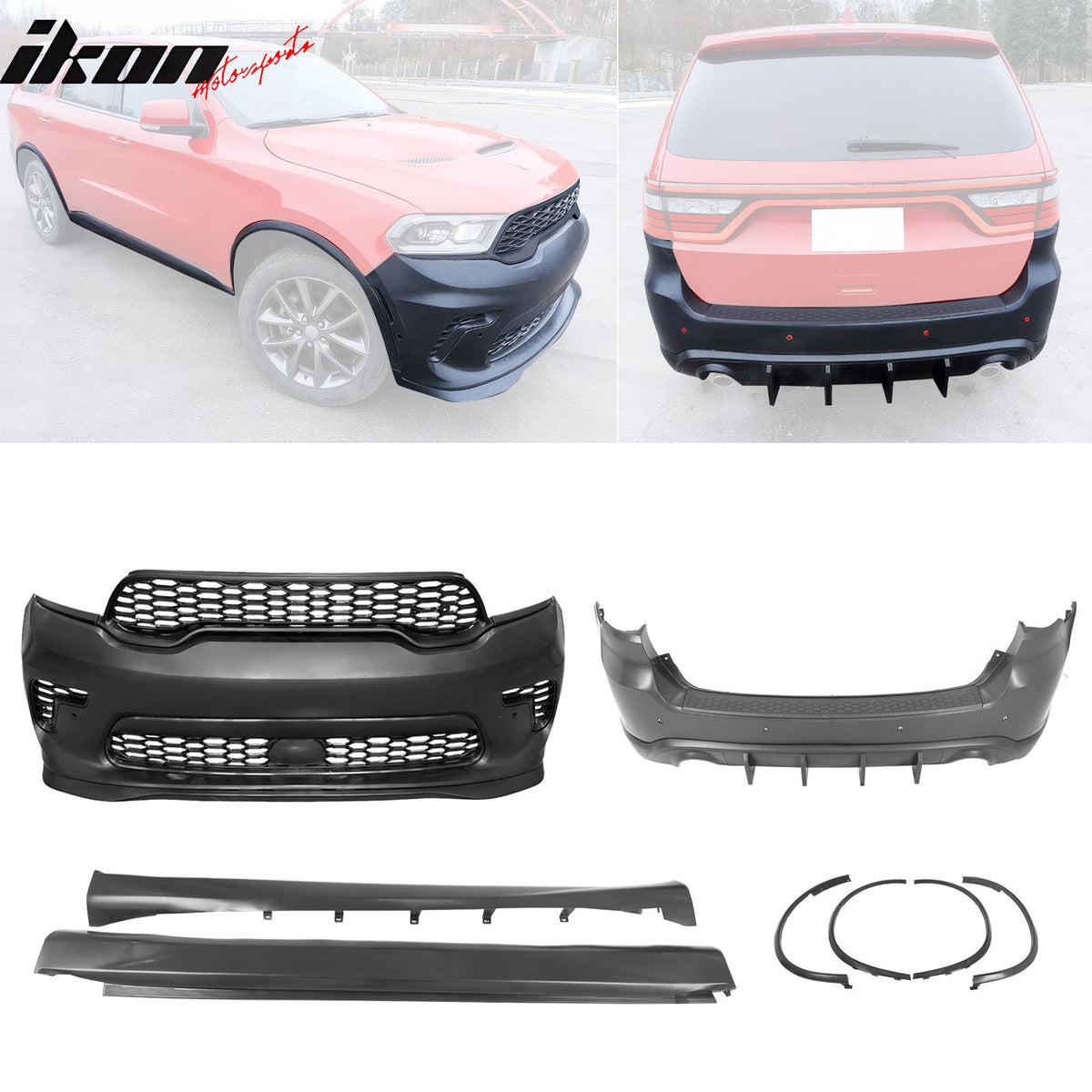 Fits 21-25 Dodge Durango Hellcat Style Front & Rear Bumper Cover W/V1 Diffuser