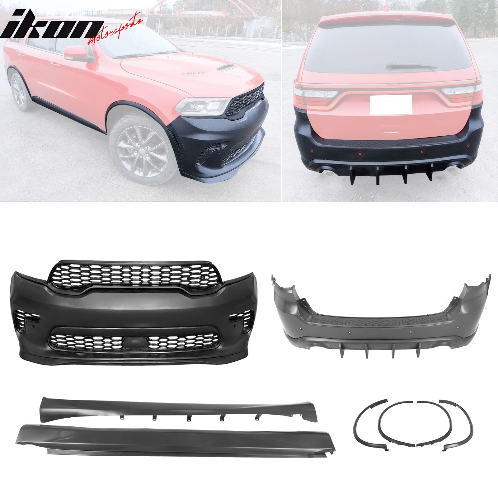 Fits 21-25 Dodge Durango Hellcat Style Front & Rear Bumper Cover W/V1 Diffuser