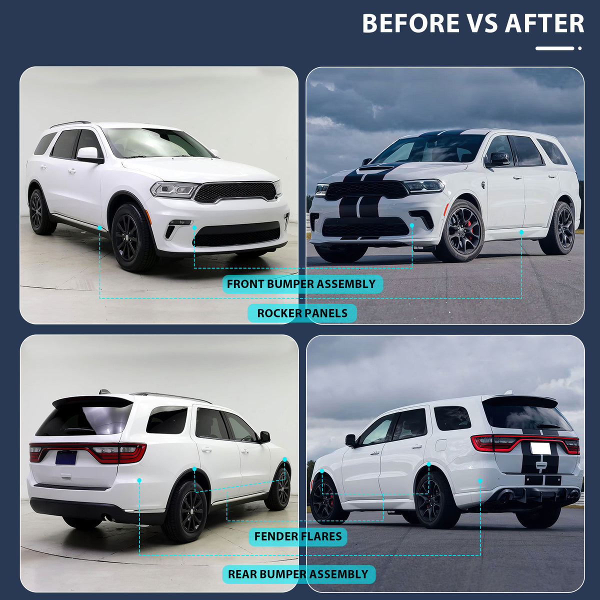 Fits 21-25 Dodge Durango Hellcat Style Front & Rear Bumper Cover W/V2 Diffuser