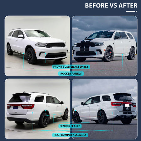 Fits 21-25 Dodge Durango Hellcat Style Front & Rear Bumper Cover W/V2 Diffuser