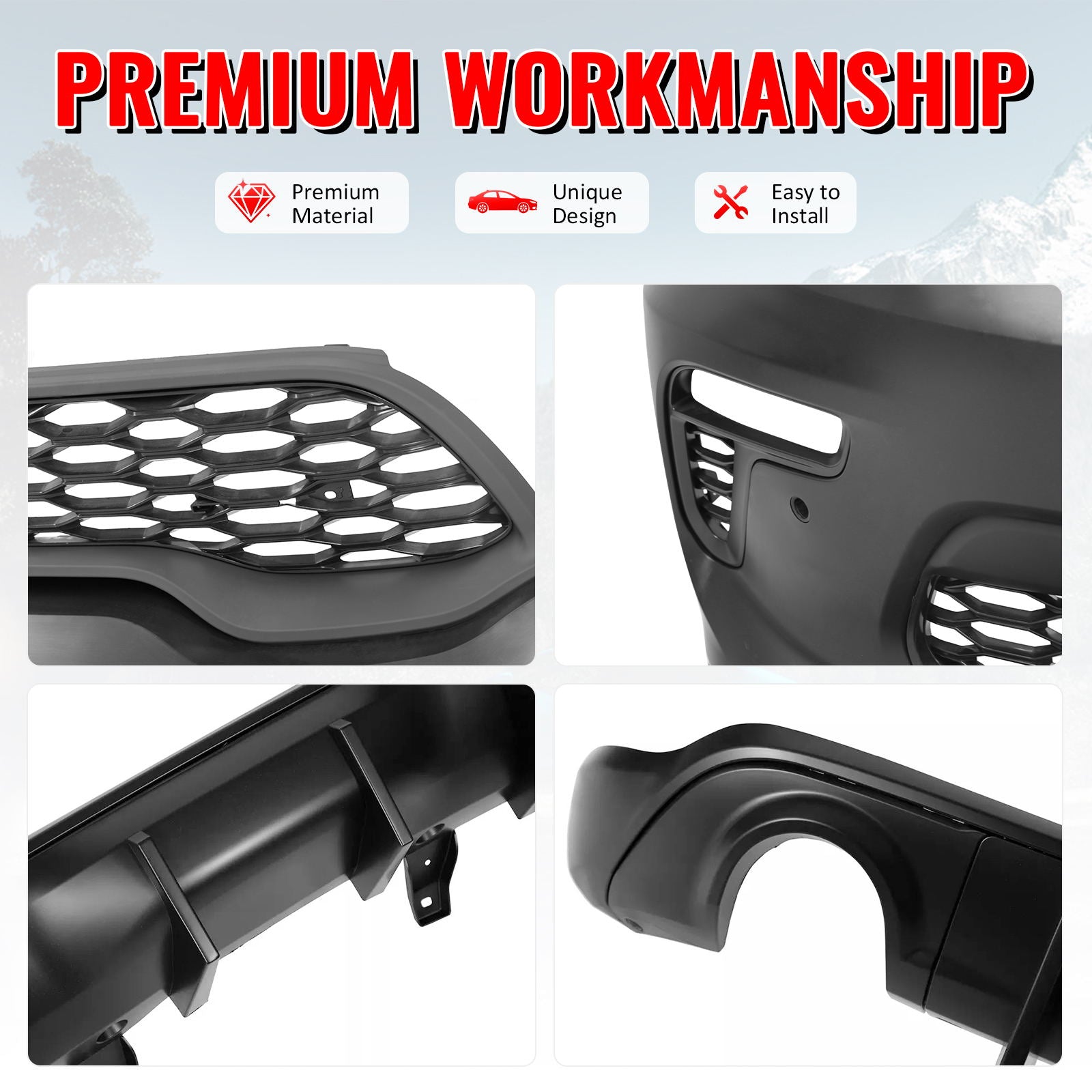 Fits 21-25 Dodge Durango Hellcat Style Front & Rear Bumper Cover W/V2 Diffuser